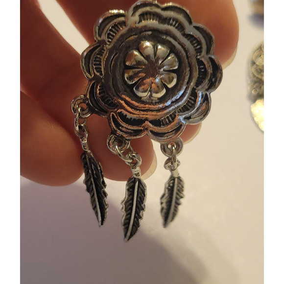 Vtg Estate Western Boho Feather Teardrop Dangle Jewelry Clip-On Earrings 3 Pair - Picture 3 of 5
